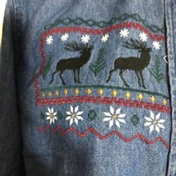 Bushwacker Vtg Christmas Denim Shirt Size M - Picture 6 of 9